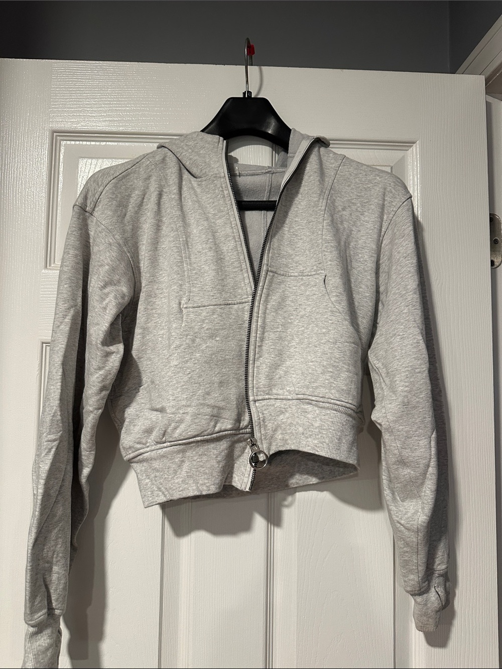 Light Gray Zip-Up Hooded Sweatshirt Jacket